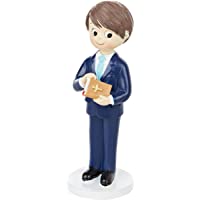 Mopec Figura para Comunión Niño con Traje y Biblia en Mano- Poliresina- Azul Marino- 6.5x6.5x17 cm
